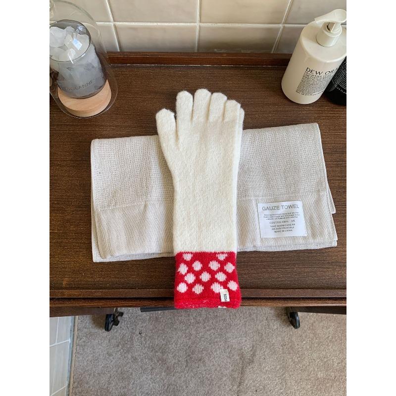 Fashion leopard print knitted wool warm gloves women's autumn and winter cold-proof thickened five-finger cycling gloves