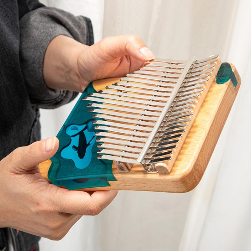 1 Set Beech Wood+resin 21 Keys Thumb Piano Blue Whale Thumb  Piano Plate Type Kalimba With Bracket