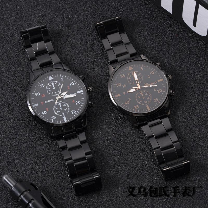 Black Steel Strap Watch Stainless Steel Strap Men's Thin Fashion Geneva Men's Watch Business