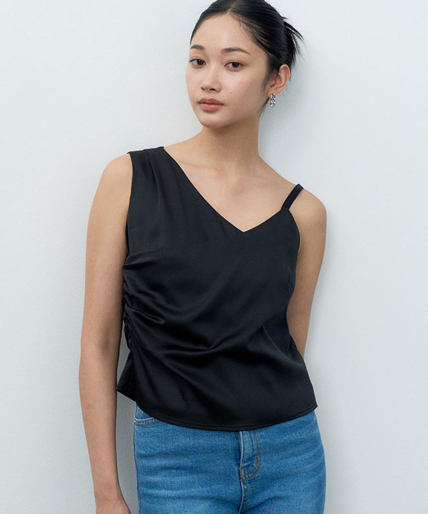 MAKE A TOAST Volume Sleeveless Blouse Black Mbesto013Bk