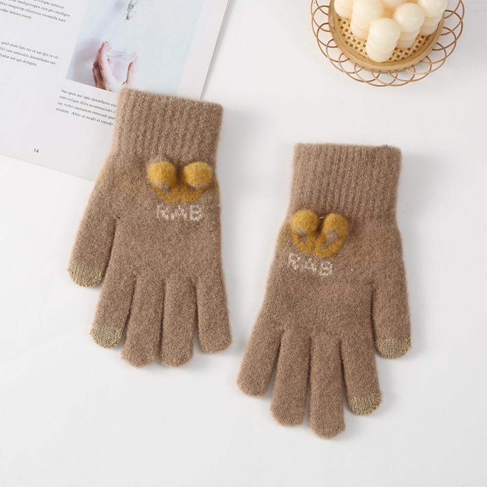 

Driving Nylon Keep Warm Outdoor Simple All Finger Gloves Rabbit Ear Thick Mittens Female Gloves синий