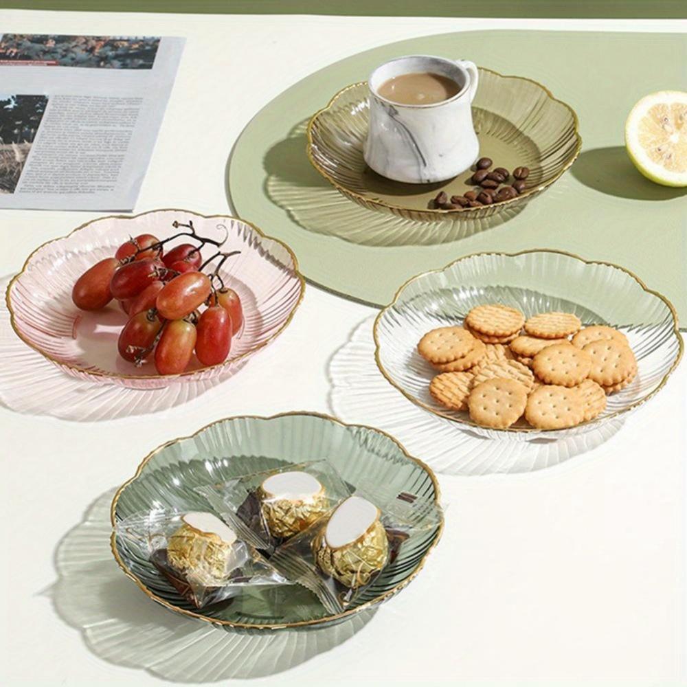 Salad Trays Clear Fruit Tray Golden Edge Stack Able Snack Platter Unbreakable Round Storage Salad Dessert Organizer Display Tray