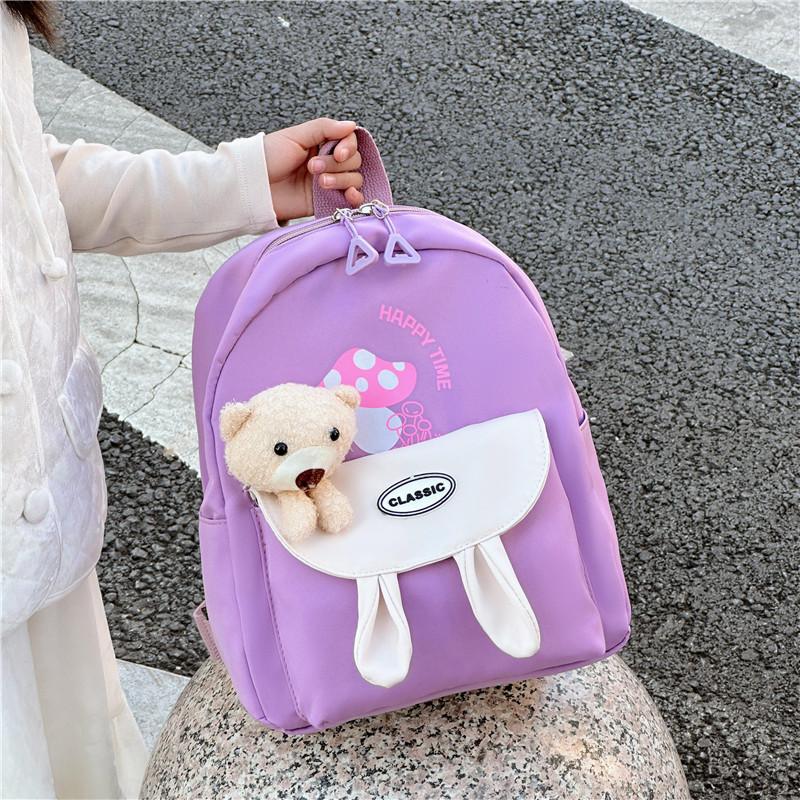 Cute Bear Pattern Kids Backpack For Preschool Durable Nylon With Padded Straps