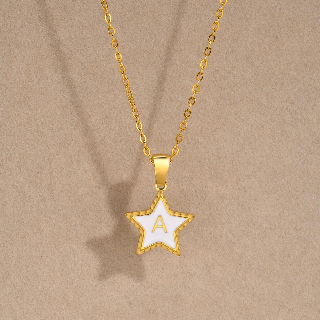 Initial Alphabet A-Z 26 Letter Star Pendant Necklaces for Women,Cute Romantic Stainless Steel Charm Necklace Name Collar Jewelry