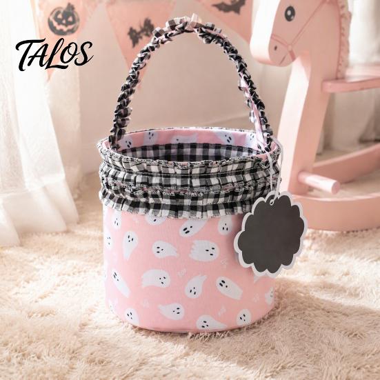 Großer Süßigkeitenhalter Halloween Kürbis Geist Leckerbissen Tasche, Niedlicher Korb mit Spitzenhenkel für Tragbaren Geschenkkorb Kinder, Gruselige Tasche Süßes oder Saures