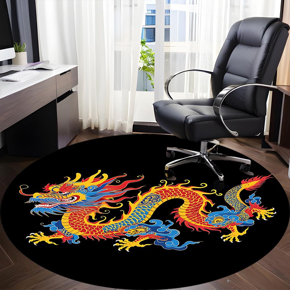 1pc Dragon Pattern Chair Carpet for Office, Round Non-Slip Durable Large Size Office Carpet, Suitable for Office, Beautiful Decoration