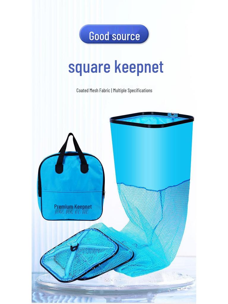 Sky Blue Square Portable Fish Basket with Chair and Net