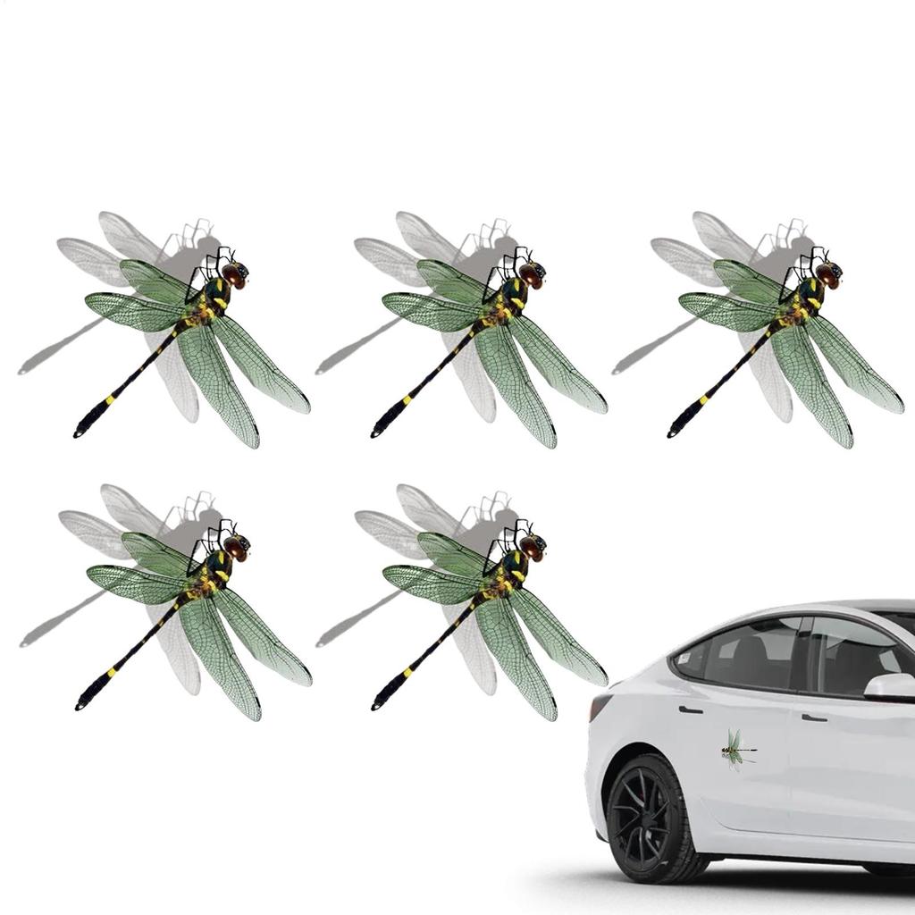 Car Dragonfly Decal 5 Pieces Waterproof Realistic Adhesive Dragonfly Sticker Wall Laptop Truck Animal Decal For Bumper Door