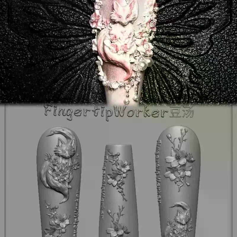 Flower Fox Transparent Silicone Nail Molds DIY Nail Art Decoration Manicure Design Tools 3D Acrylic Nail Art Carving Mold Charms