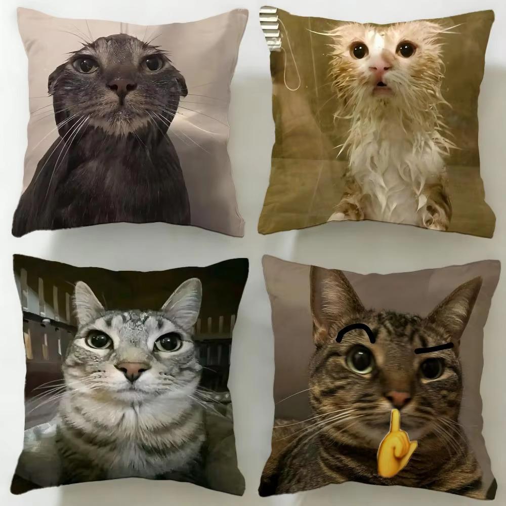 Double Sided Funny Cat Meme Throw Pillow Cover, Soft Short Plush Polyester Cushion for Sofa Bedroom Home Decor Gift