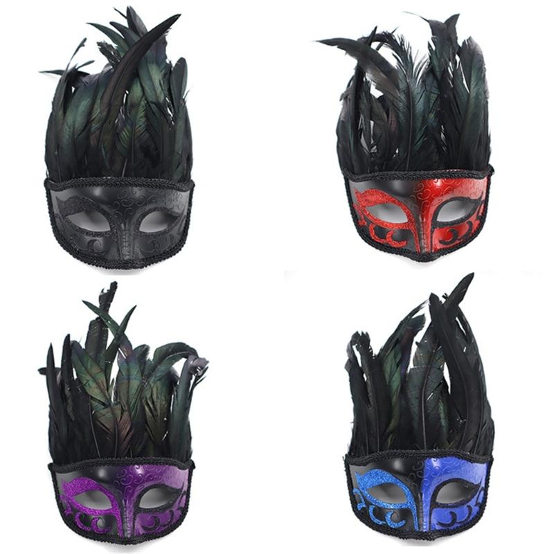 Feathered Masquerade Mask for Women Men Halloween Masquerade Cosplay Mask Half Face Mask Halloween Mask