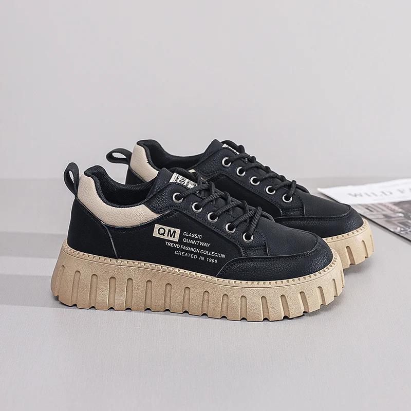 Round Tip Laced High Heel Comfortable Women White Sneakers Platform Women Shoes Trainers Sport High-level Krasovka Casual