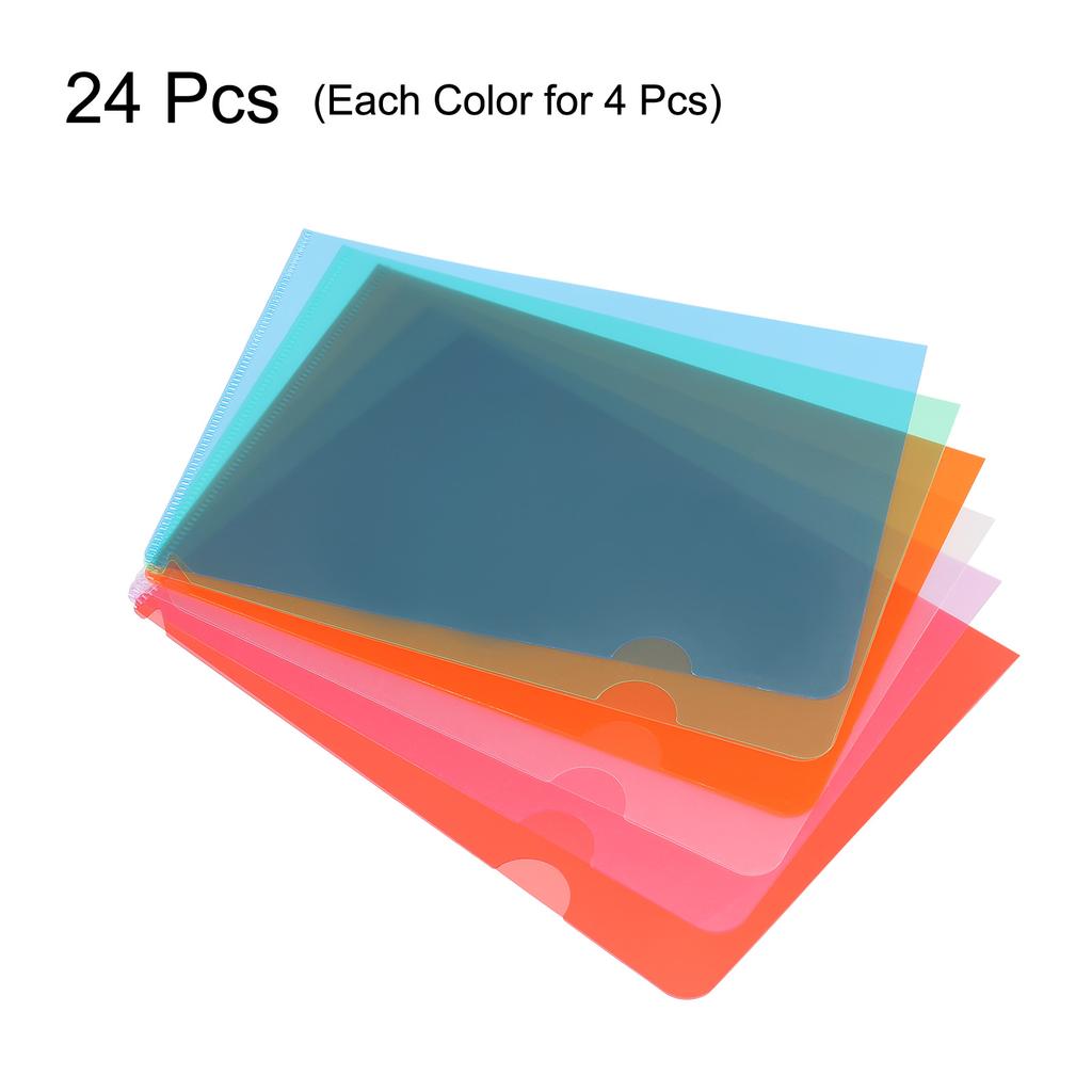 12/24Pcs A5 Size L Type Folder Plastic File Project Pockets File Folder Clear Paper Document Jacket Sleeve for Office Multicolor