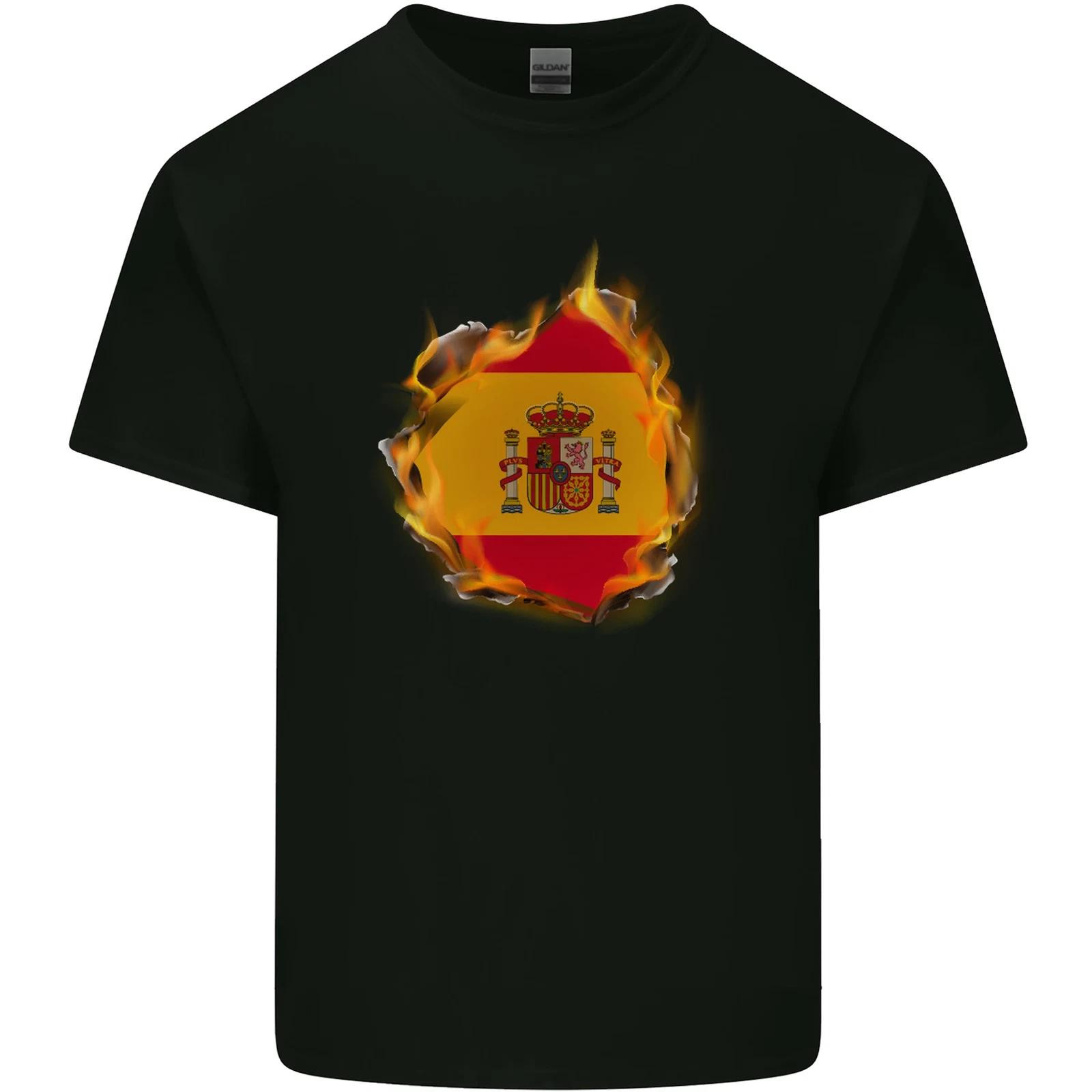 The Spanish Flag Fire Effect Spain Kids T-Shirt Childrens 4XL