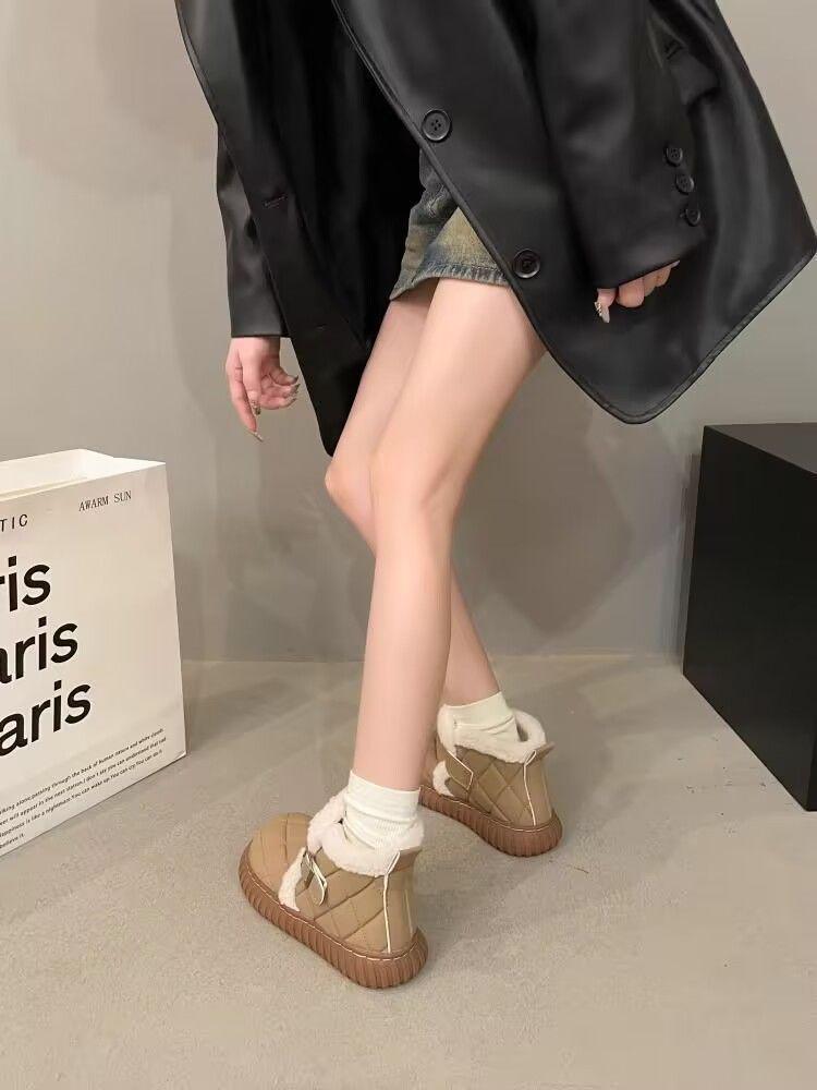 Women's Waterproof Fleece-Lined Winter Shoes - Non-Slip, Thick-Soled Cotton Footwear