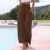 Women's Cotton Linen Summer Wide Leg Pants Flowy Wide Leg Color Beach Pants With Pockets