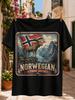 Norwegen Tour 2026 Vintage Travel Scene With Moose Norwegian Flag Fjord Mountains And Pine Trees Unisex All Tshirt