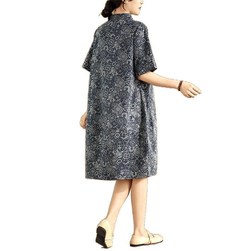 Real Shot Summer New Large Size Straight Skirt Thin Cotton and Linen Dress Women's Clothing