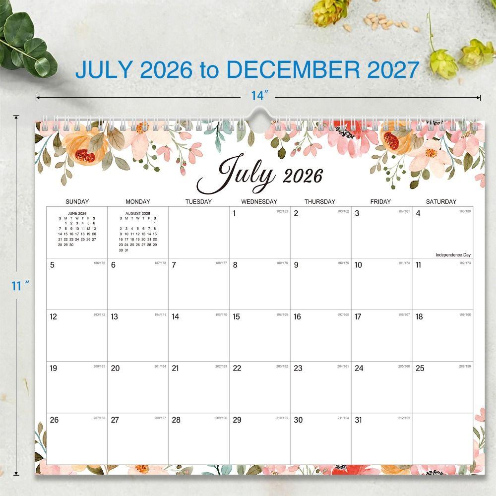 Juillet.2026 - Déc. Calendrier Anglais 2027 Planificateur 18 Mois Calendrier Nouveau Calendrier Mural Maison