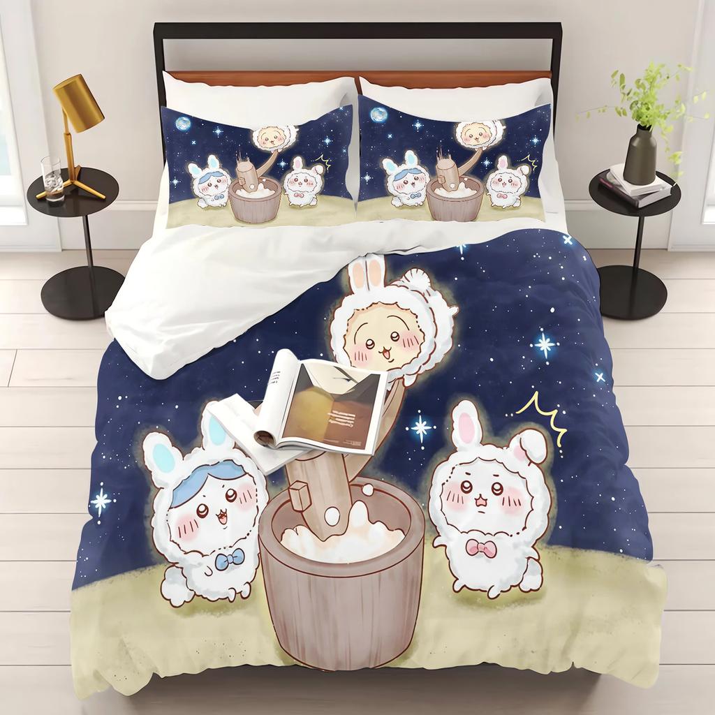 Chiikawa Schlafzimmer Kinder Bettwäsche Set Bettbezug Komfort Queen Mit Kissenbezug Weihnachtsgeschenke Zuhause