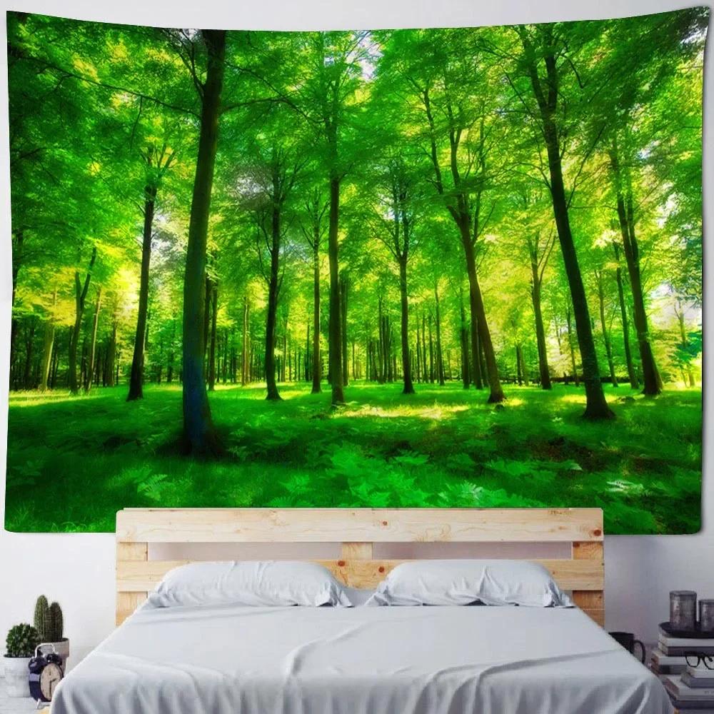 Sunshine Forest Wall Mounted Tapestry Polyester Fabric Bedroom Living Room Sofa Carpet Bohemian Style Art Decoration