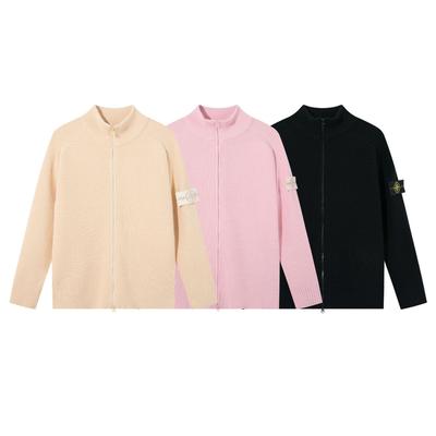 Unisex Zip-Front Knit Cardigan with Stand-Up Collar