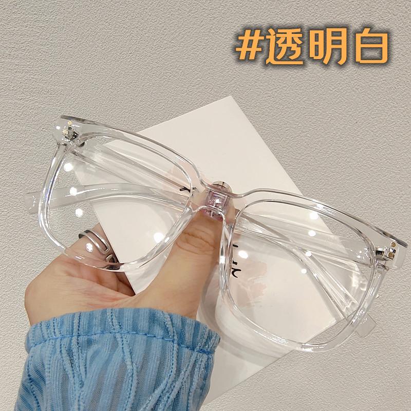 Internet celebrity transparent glasses square myopia men and women flat light large round face radiation protection thin blue light glasses frame