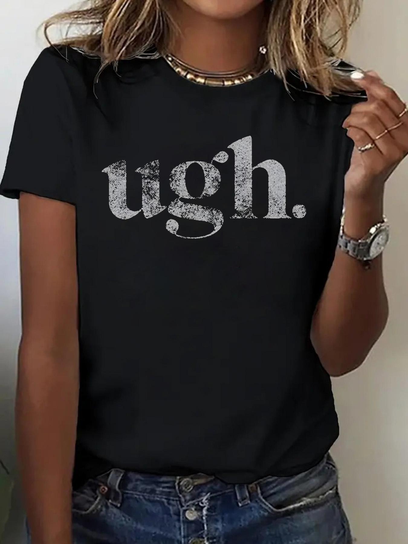 

Женская повседневная футболка Потертая UGH Графический принт Короткий рукав Круглый вырез Идеально подходит для активного отдыха Праздничные подарки 4XL