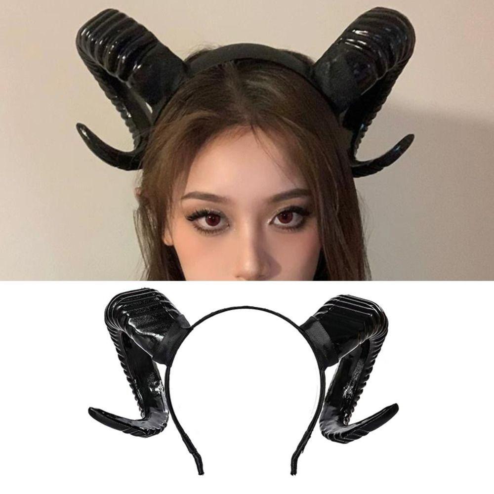 Realistic Halloween Devil Headband Gothic Goat Horn Hair Hoop Black Demon Horn Headwear  Adults