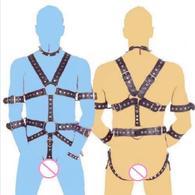 Sexy Mens Gay PU Leather Full Body Chest Harness Bondage Open Penis Ring  Night Clubwear Sex Tools for Gay Male 18+