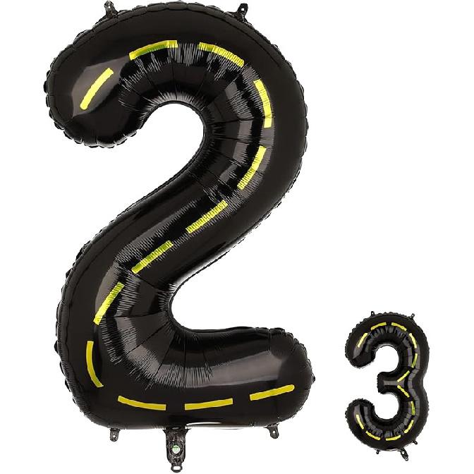 Construction Themed 3rd Birthday Party Balloon,40 Inch Big Mylar Foil Construction Number Balloon 3 Black for kids Birthday Party Number 2