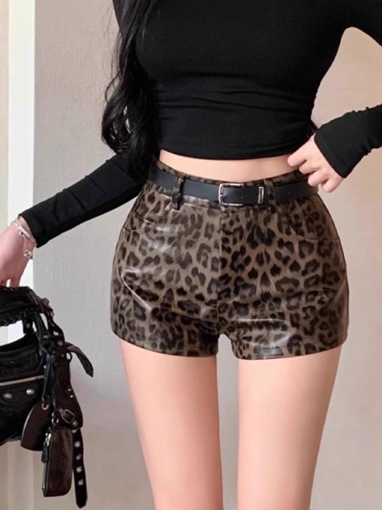 

Горячая девушка коричневые леопардовые узкие шорты с высокой талией узкие шорты из искусственной кожи пикантные шорты американские ретро шорты сексуальная уличная одежда M