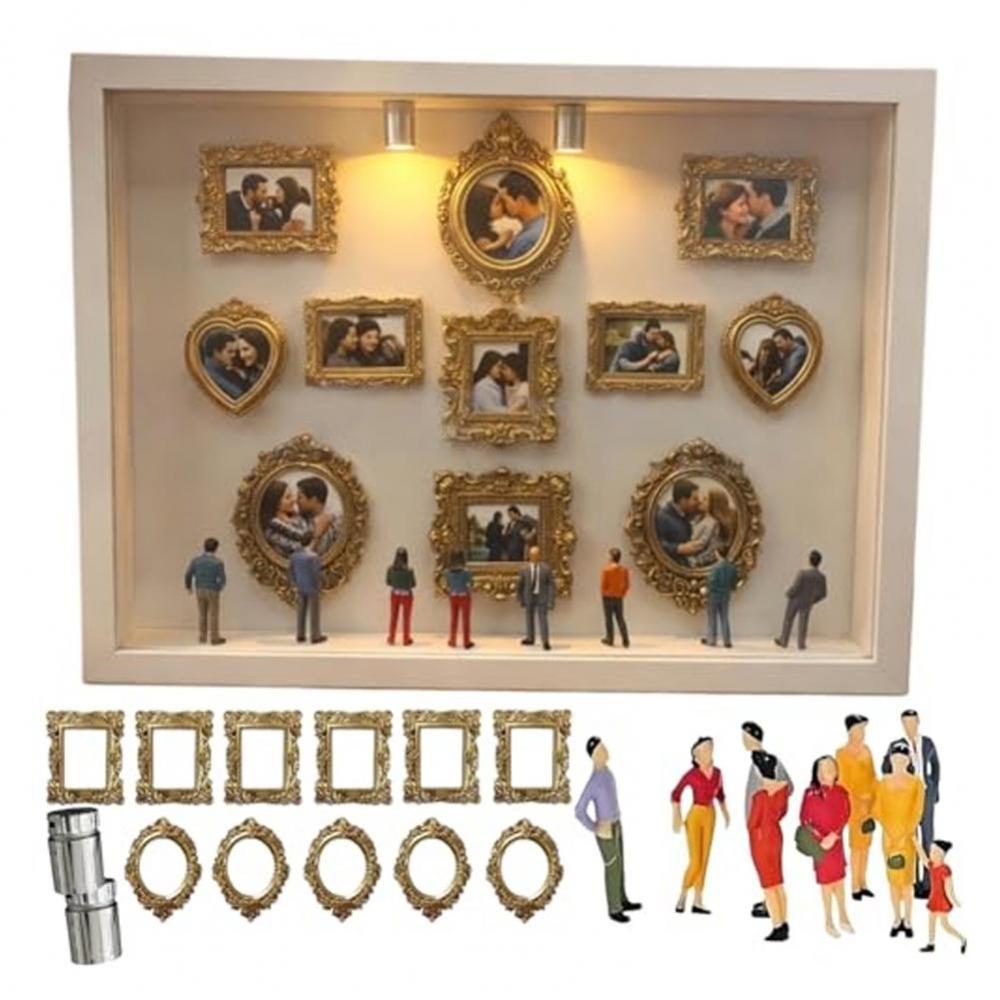 Silhouette Box DIY Mini Museum Box Gold Frames Figure Statues Personalized DIY Photo Decor Keepsake Box 8 Gold Mini Photo Frames