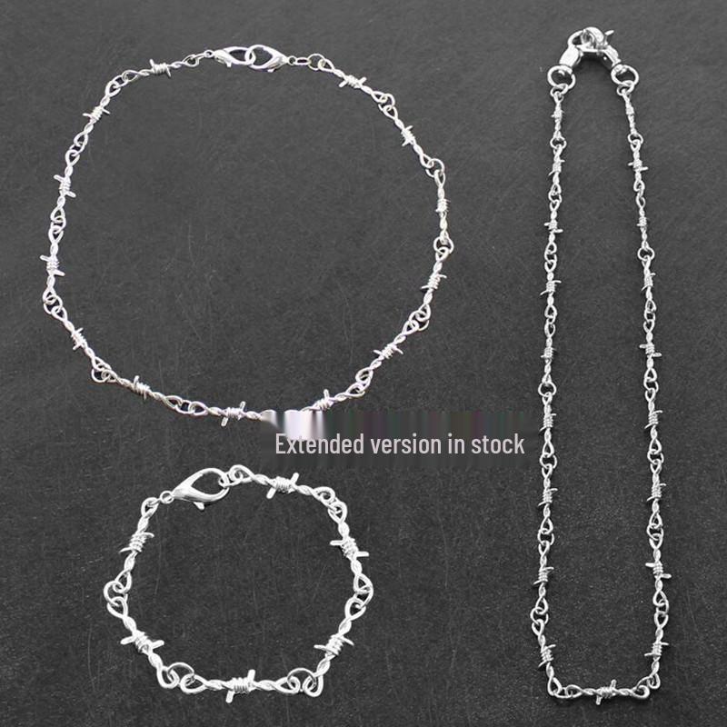 Guochao Hip Hop Trendy Thorn & Brier Pant & Neck Chain - Unisex Dark Hong Kong Style