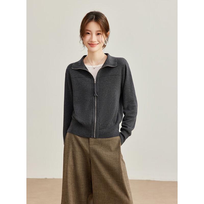 Women's Cashmere Blend Soft Loose Zip-Up Cardigan