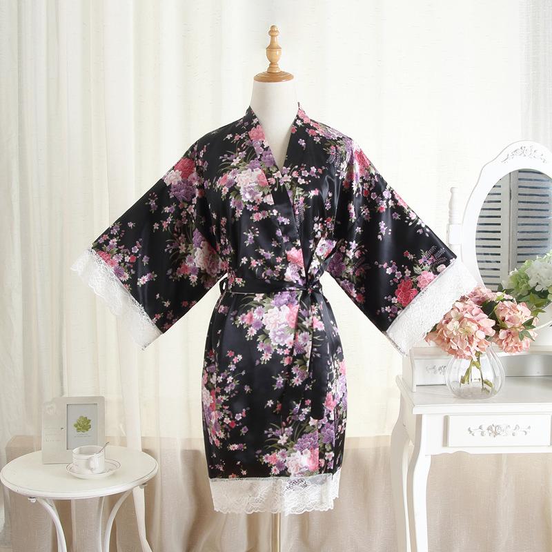 

Удобная домашняя одежда Лето Искусственный шелк Кружева Цветочный цветочный Халат Короткий кимоно Халат Кардиган Халат Модный Темперамент Элегантный One size