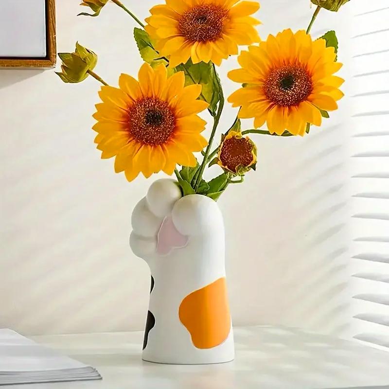 1PC Ornaments Funny Vase Painted Pattern Resin Exquisite Home Decor Cat Lover Gifts Cat's Paw Shape Cute 15.7x7.9x8.2cm