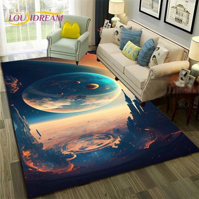 Alfombra de Planeta Galaxia Estrella 3D Universo Espacio para Hogar Sala de Estar Dormitorio Sofá Felpudo Decoración, Alfombra Infantil Antideslizante para Suelo