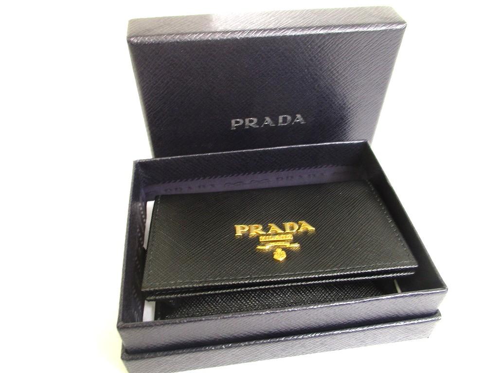 Authentisches PRADA Schwarzes Saffiano Leder Kartenetui Kartenhalter #b063 Geöffnete Schachtel