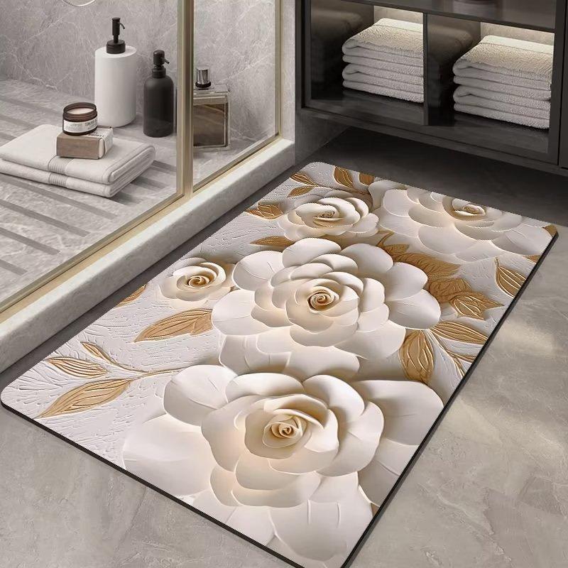 3D Floral Bathroom Mat Anti-Slip Quick Dry Absorbent Floor Mat for Bathroom Entrance Door Mat