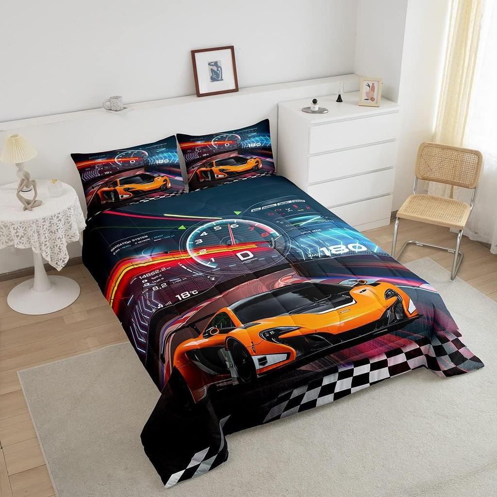 Feelyou Boys Race Car Twin Size Bedding Set Kids Racing Car Comforter Extreme Sports Comforter Set for Teens Cool Car Comforter Car Room Dec
