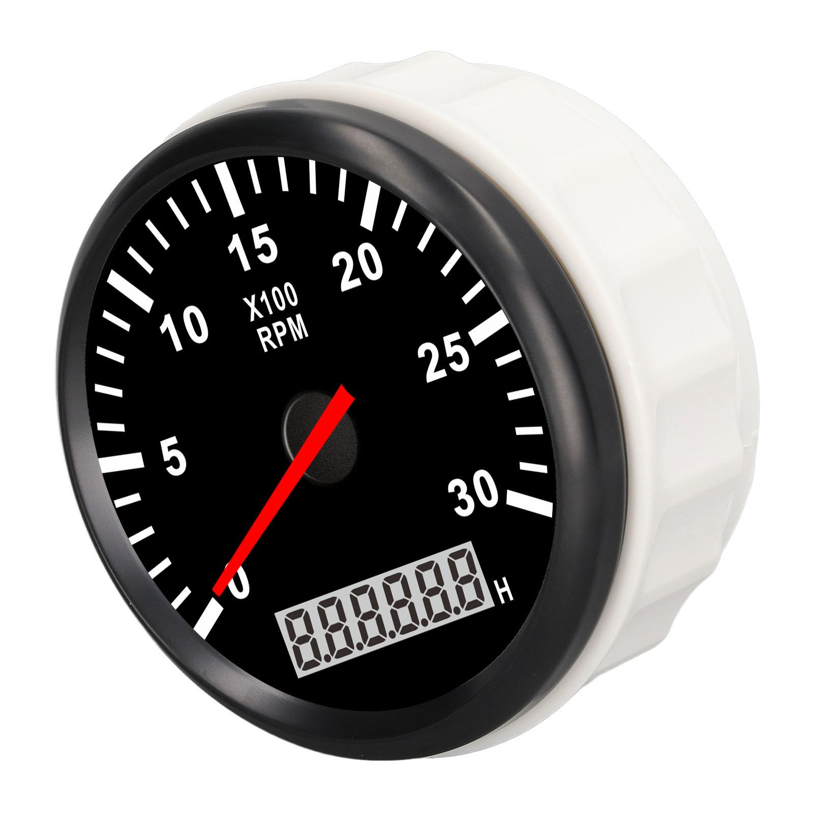 

85mm 3.35in Tachometer Gauge 3000RPM IP67 Waterproof Tacho Gauge with LCD Hourmeter Red Backlight for Car Truck Boat