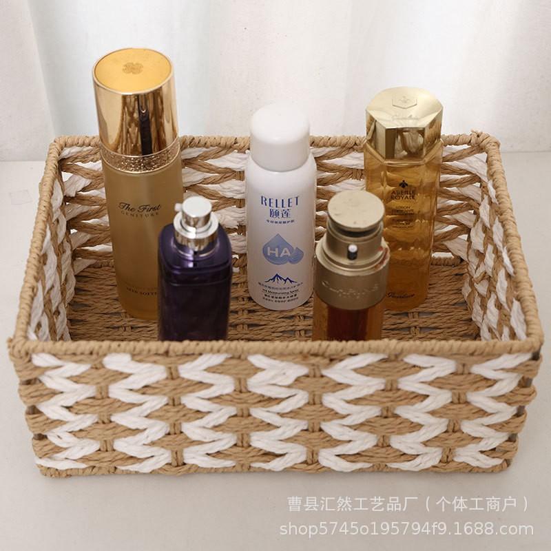 Woven Desktop Storage Organizer Box Dorm Office Living Room Small Medium Large Set
