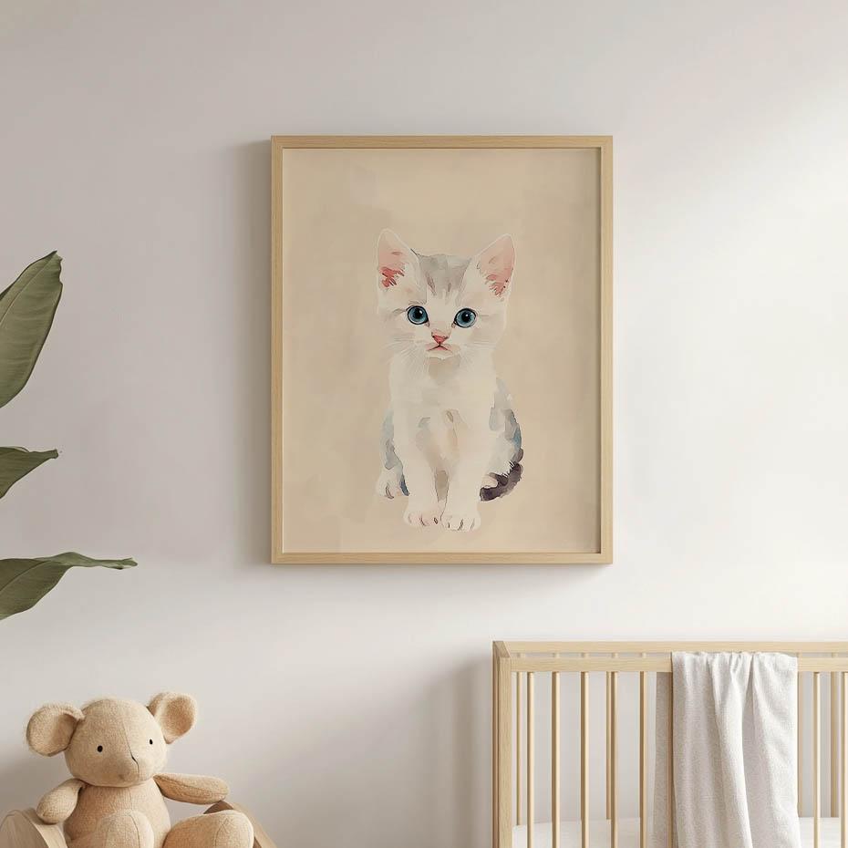 Plakat Kotek Na Beżowym Tle Plakat Kotek Na Beżowym Tle, 70X100 Cm, Rama Aluminiowa Czarna, Papier Matowy 230 Gsm