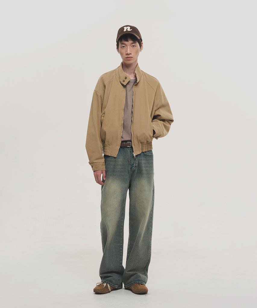 Noise Washed Cotton Harrington Jumper Jacket - Beige