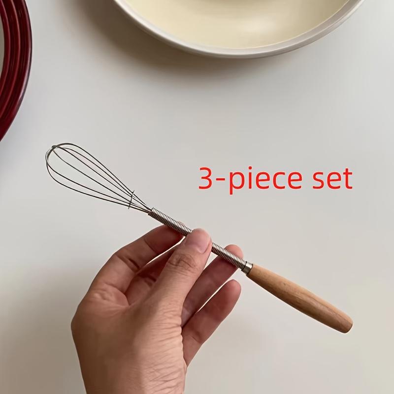 1/3 Pezzi Mini Frusta con Manico in Legno, Sbattiuova in Acciaio Inossidabile per Mescolare Uova, Latte, Succo
