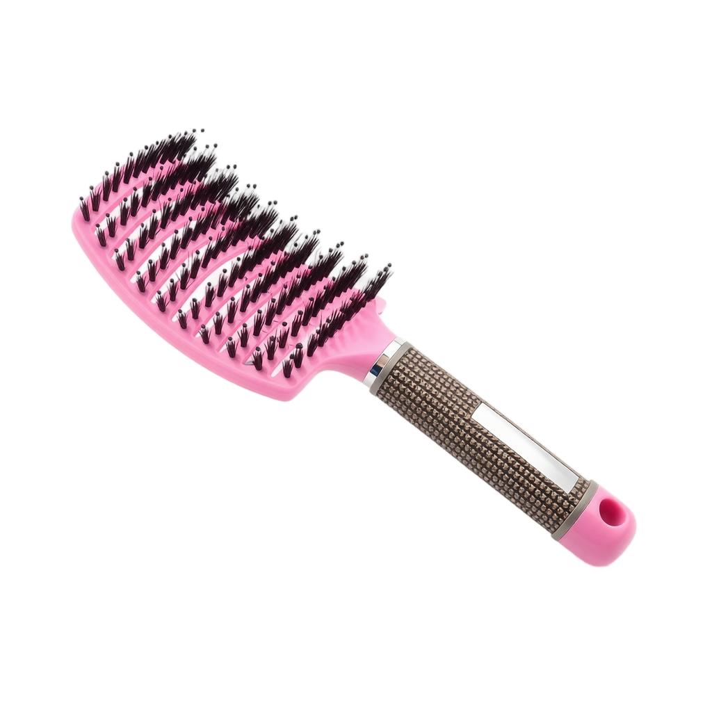 Curved Paddle Hair Brush with Boar Bristles Anti Static Detangling Styling Brush for Straight and Curly Hair Plastic Handle Nine Row Massage Comb