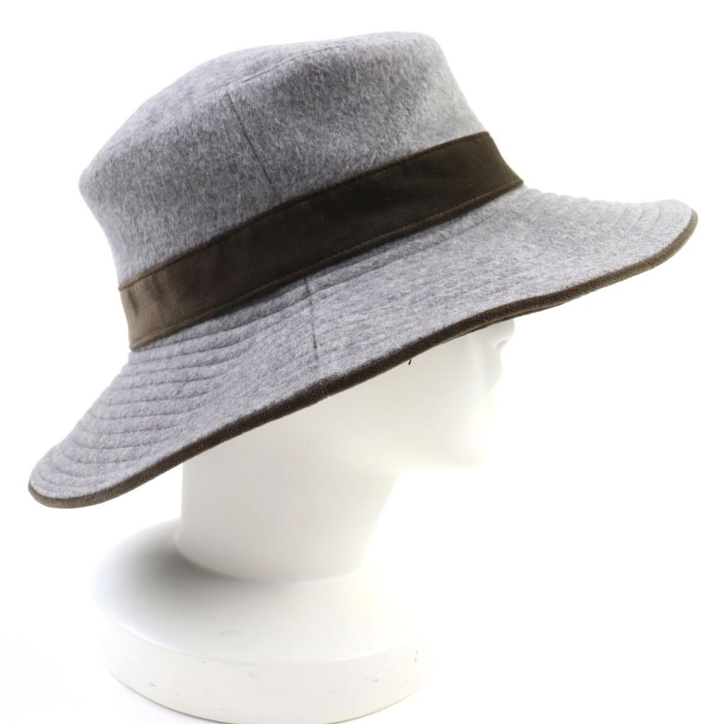 Excellent HERMES Hat Logo-print Velour Hat with Lining Gray Khaki Wool Women 57 Used