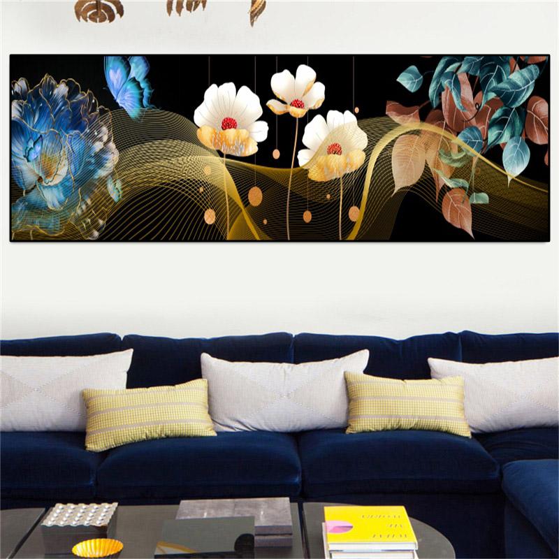 Nordic Abstract Flower Butterfly Leaves Canvas Painting Posters and Prints Wall Art Pictures Living Room Home Decor No Frame