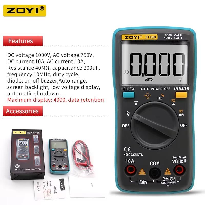 

Цифровий мультиметр ZOYI Напруга DC/AC Струм Ємність Гц Діод Ом Тестер Амперметр Вольтметр Підсвічування ZT98 ZT100 ZT101 ZT102